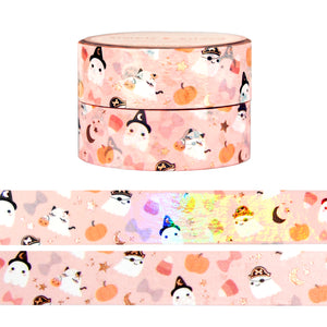 Ghost Friends Pattern washi set of 2 (15mm + rose gold foil /iridescent overlay)
