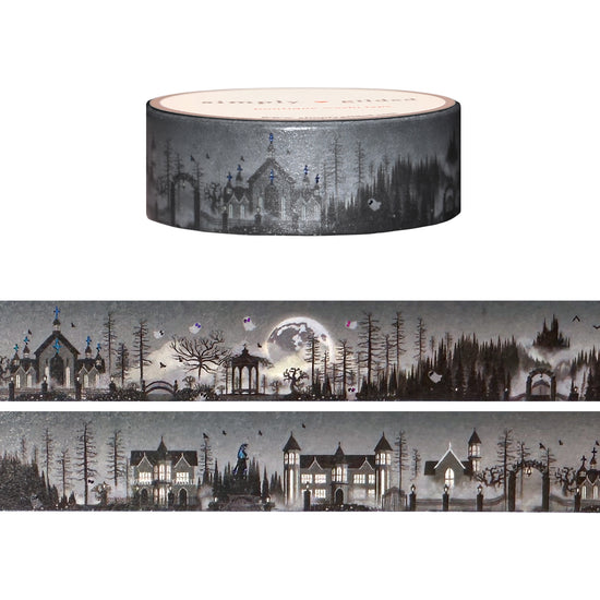Midnight Hollow Landscape washi (15mm + black holographic foil)