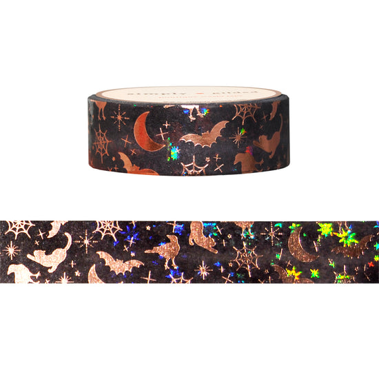 Spooky Silhouettes Pattern washi (15mm + rose gold foil / iridescent sparkle star overlay)