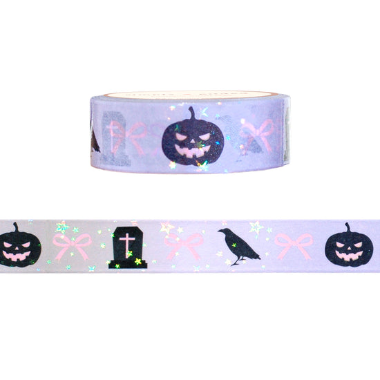 Haunted Lane Halloween Icons washi (15mm + star iridescent overlay)