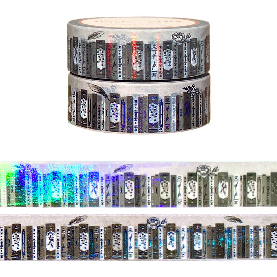 Poetry 101 Bookshelf washi set of 2 (15mm + holographic black foil) - Restock - Limit 1