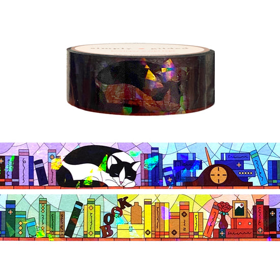 Bookshelf Stained Glass PET tape (15mm + crystal iridescent overlay)