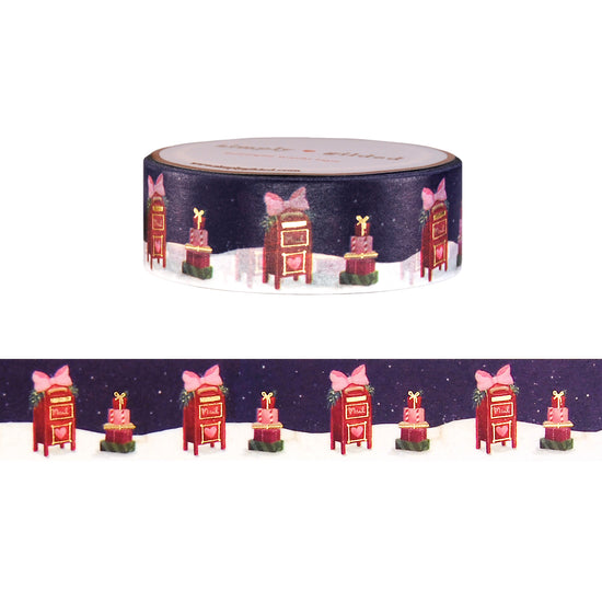 Evergreen Snowy Delivery washi (15mm + light gold foil)