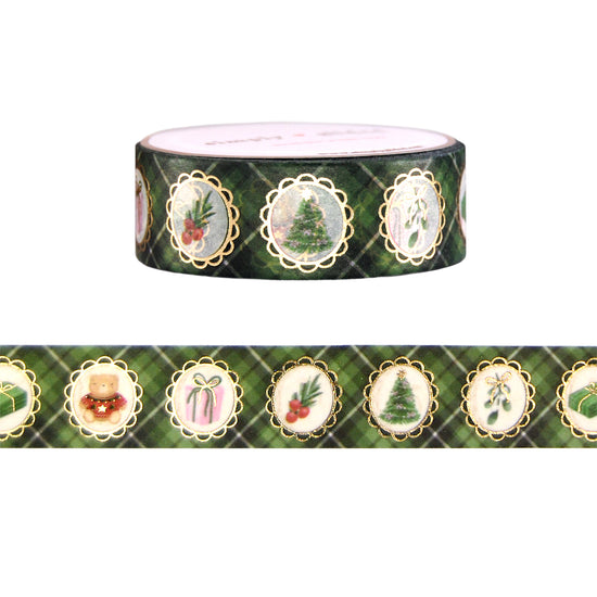 Evergreen Plaid Portraits washi (15mm + light gold foil)