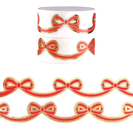 Red Diecut Bow set of 2 washi (15mm + light gold foil)