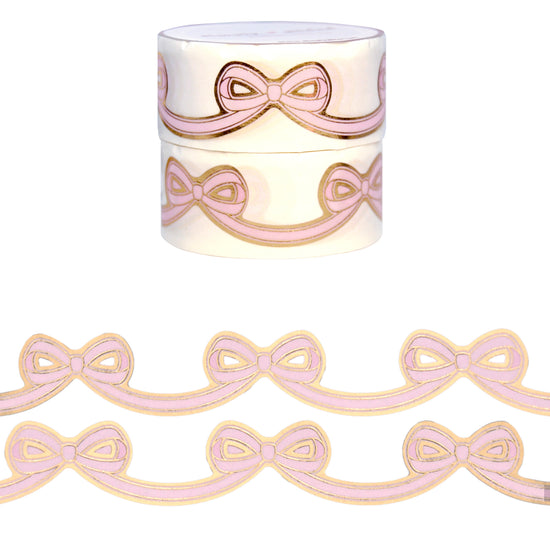 Classic Pink Diecut Bow set of 2 washi (15mm + light gold foil)