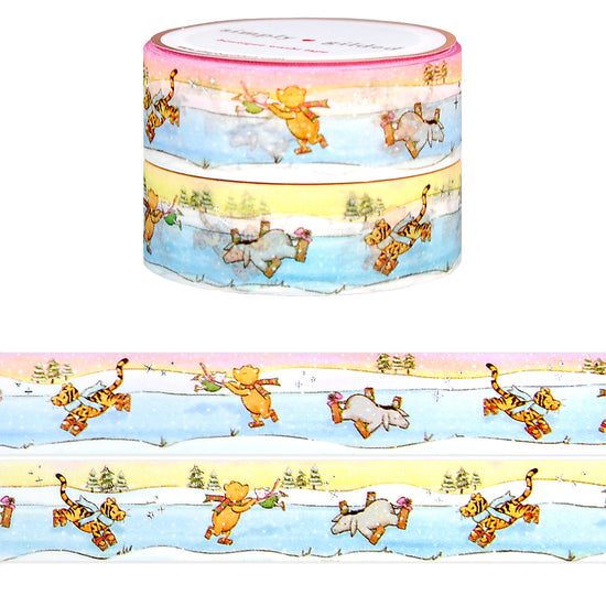 100 Acre Wood in Winter Ice Skating washi set of 2 (15mm + silver foil)