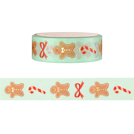 Sweet Gingerbread & Candy Cane Mint washi (15mm + light gold foil)