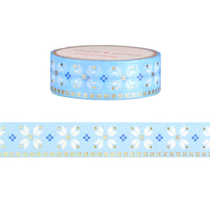 Christmas Cross Stitch Snowflower washi (15mm + light gold foil)