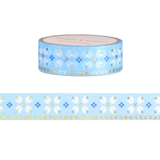 Christmas Cross Stitch Snowflower washi (15mm + light gold foil)