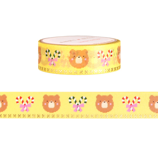 Christmas Cross Stitch Jasper Candy Cane washi (15mm + light gold foil)