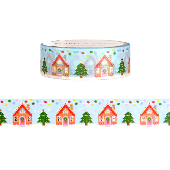 Christmas Cross Stitch Gingerbread House washi (15mm + light gold foil)