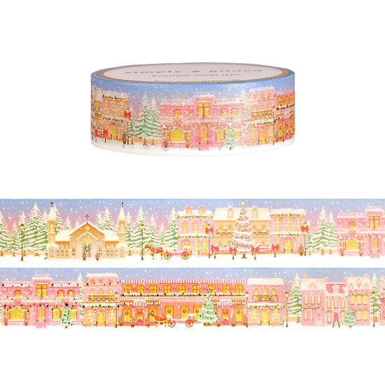 Snowy Village Landscape washi (15mm + light gold foil)