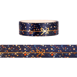 Black Terrazzo 2.0 Simple Line Bow washi (15mm + rose gold foil)