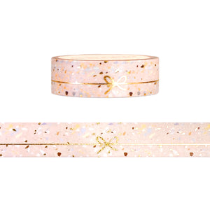 Pink Terrazzo 2.0 Simple Line Bow washi (15mm + light gold foil)