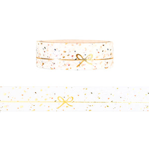 White Terrazzo 2.0 Simple Line Bow washi (15mm + light gold foil)