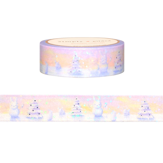 Winter Morning Snowbunnies washi (15mm + silver foil / bubble overlay)