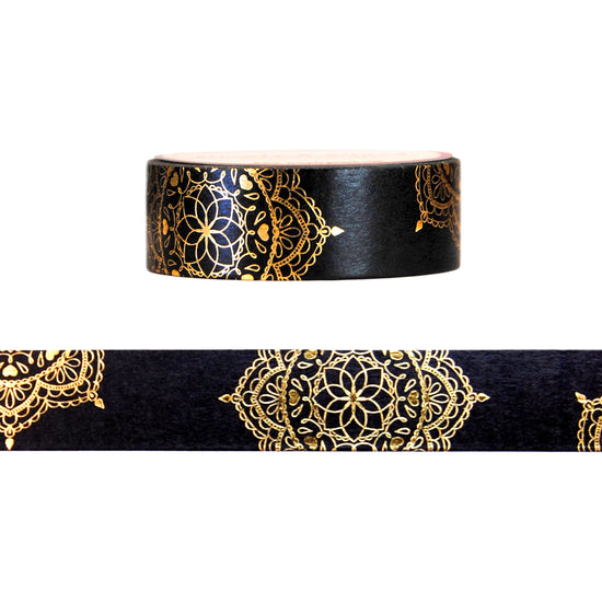 Black Mandala washi (15mm + light gold foil)