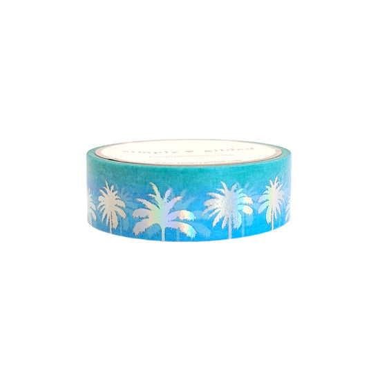Ocean Sky Palm Trees washi (15mm + silver holographic foil) (Item of the Week)