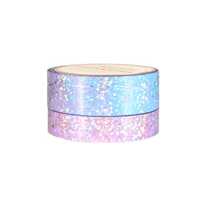 Pastel Mermaid Twinkle Garland washi set (15/10mm + silver holographic bubble foil / bubble glitter overlay) - Restock