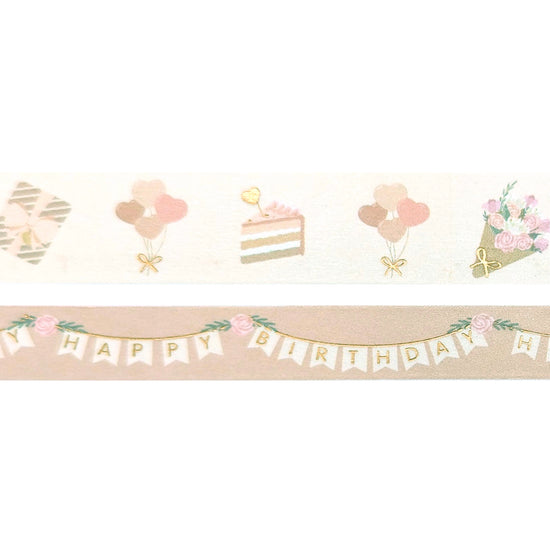 Birthday Wishes washi set (15/10mm + rose gold foil)