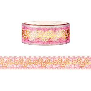Sweet Gingerbread Pink Lace PET tape (18mm + light gold foil)