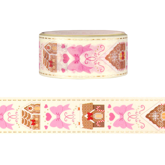 Sweet Gingerbread House & Bow Diecut washi (20mm + light gold foil)
