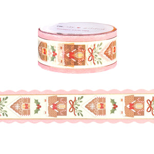 Sweet Gingerbread House & Holly Scalloped Diecut washi (20mm + light gold foil)