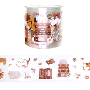 Books & Cats PET tape (50mm + rose gold foil)