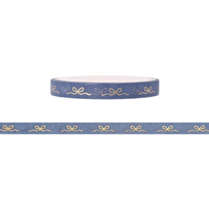 Blue Chinoiserie Ribbon washi (6mm + light gold foil)