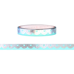 Robin's Egg Scallop Heart & Dot washi (7.5mm + silver foil)