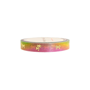 Rainbow Ombré Palm & Bow washi (7.5mm + light gold foil)