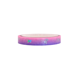 Neon Purple Pink Palm & Bow washi (7.5mm + silver holographic sparkler foil)