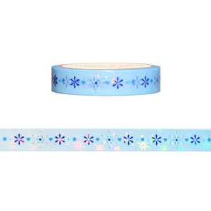 Ice Kingdom Simple Snowflake washi (10mm + silver holographic foil / iridescent star overlay)