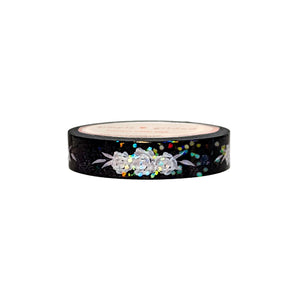 Wednesday Floral washi (10mm + holographic black foil / bubble overlay) - Restock - Limit 1
