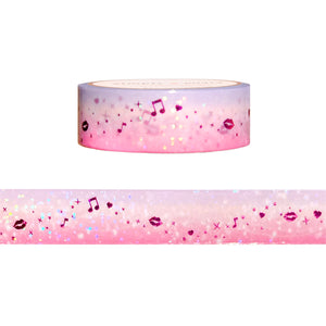 Short and Sweet Musical Flow washi (15mm + pink foil / sequin overlay)