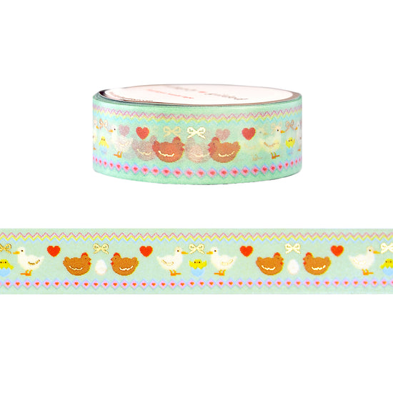 Spring Fair Isle Ducks & Chickens washi (15mm + light gold foil)