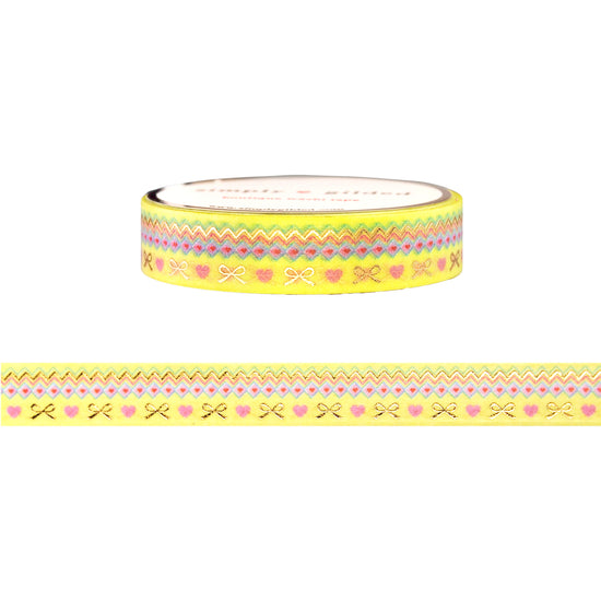 Spring Fair Isle Hearts & Bows washi (10mm + light gold foil)