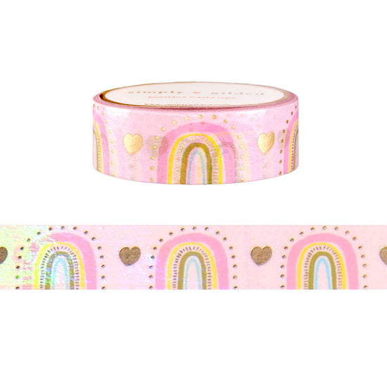 Boho Pastel Rainbow washi (15mm + satin gold foil / iridescent overlay)