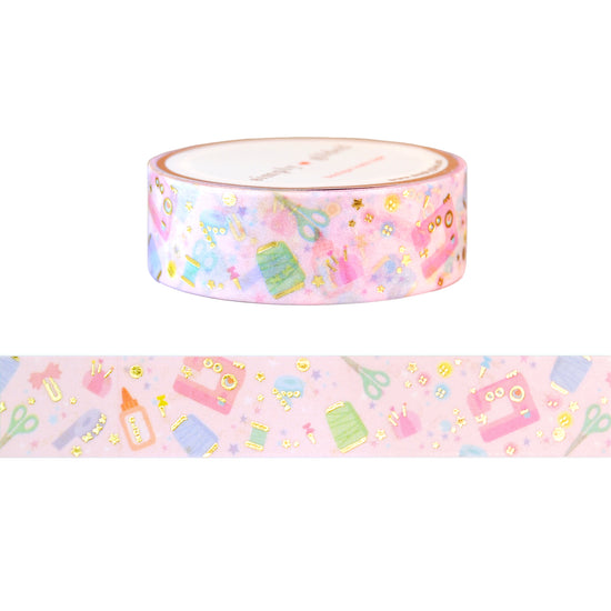 Craft Room Sew Cute Pattern washi (15mm + light gold foil)