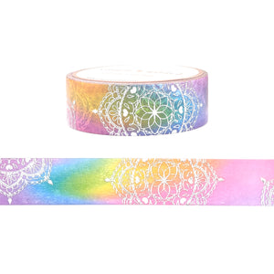 Rainbow Mandala washi (15mm + silver foil)