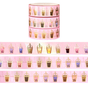 Pink Boba washi set of 3 (15mm + rose gold foil)