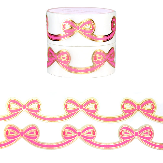 Bright Pink Diecut Bow set of 2 washi (15mm + light gold foil)
