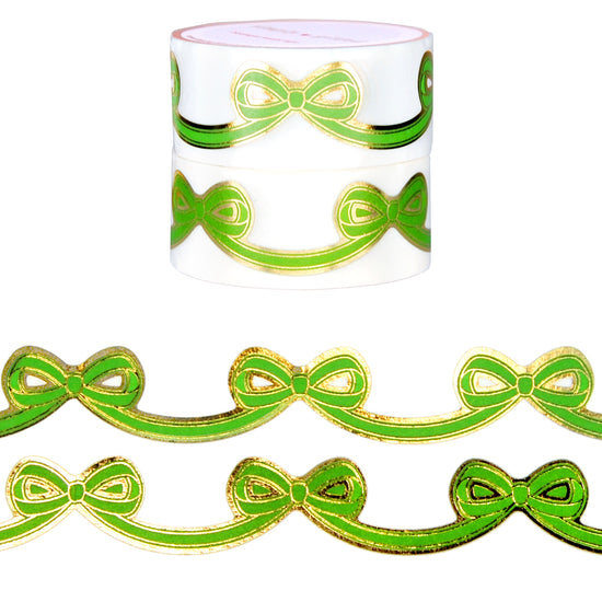 Lucky Green Diecut Bow set of 2 washi (15mm + light gold foil)
