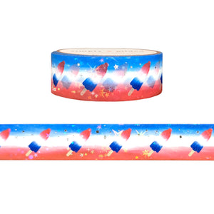 Star Spangled Summer Ice Pop washi (15mm + silver foil / iridescent star overlay)