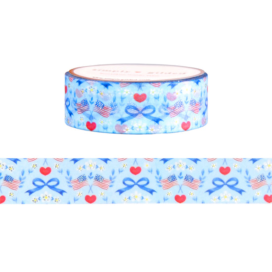 Daisies and Denim Pattern washi (15mm + silver foil)