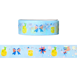 Daisies and Denim Summer Days washi (15mm + silver foil / sparkle star iridescent overlay)