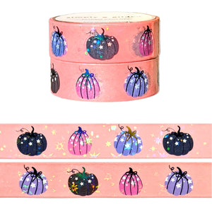 Spooky Sorbet Starry Pumpkins set of 2 washi (15mm + holographic black foil / iridescent star overlay)