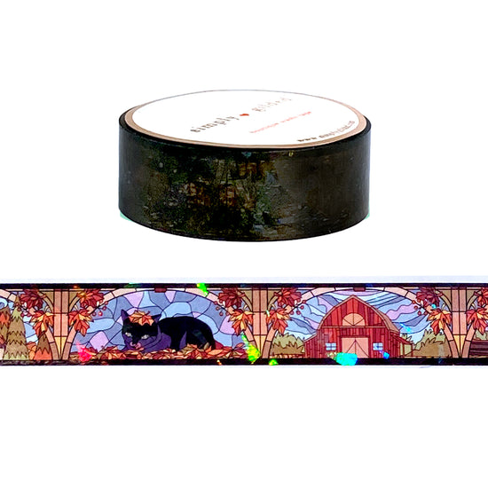 Fall Cottage Stained Glass PET tape (15mm + crystal iridescent overlay)