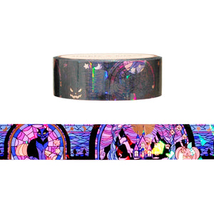 Stained Glass Halloween Panels PET tape (15mm + rose gold foil / iridescent overlay)